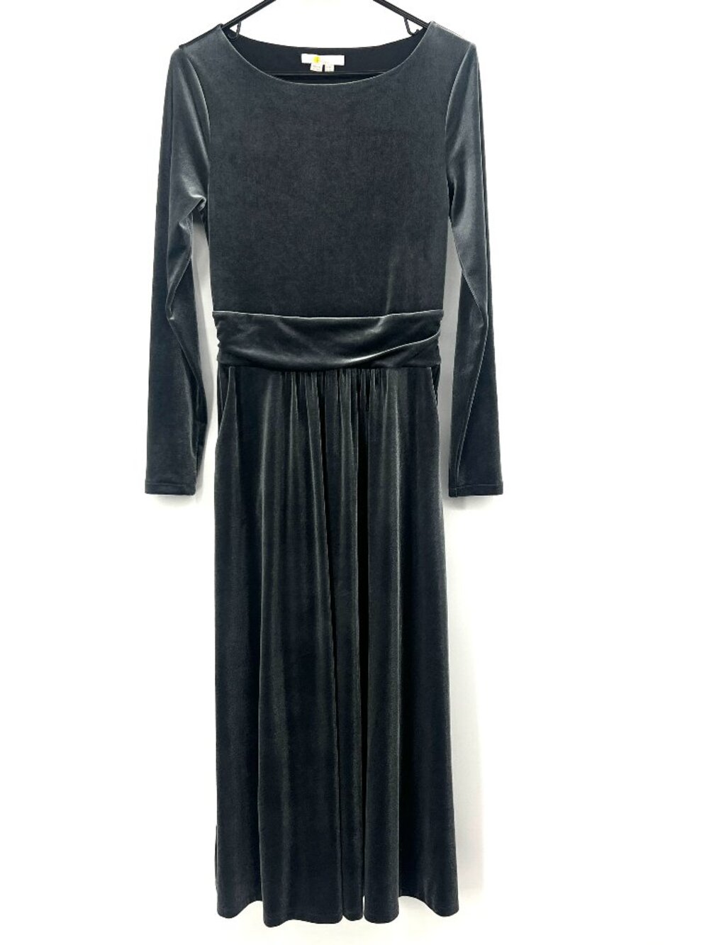 Boden Gray Velvet Long Sleeve Maxi Dress Women's 4 Long